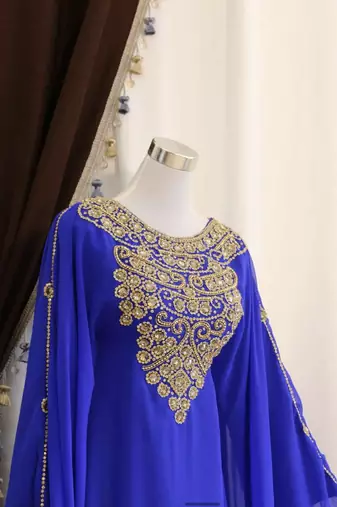 Royal-Blue Handcrafted Zari work Stitched Dress Georgette Kaftan Party Wear Wedding Dresses