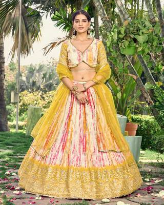 YELLOW & MULTICOLOR ZARI & SEQUINS EMBROIDERED WITH DIGITAL PRINT CHINON FABRIC PARTY WEAR FESTIVAL SEMI STITCHED CHOLI 7
