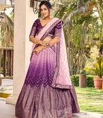 PURPLE THREAD & SEQUINS EMBROIDERED WITH CHINON FABRIC DESIGNER BRIDAL WEDDING PARTY WEAR FESTIVAL SEMI STITCHED LEHENGA