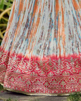 PINK & MULTICOLOR ZARI & SEQUINS EMBROIDERED WITH DIGITAL PRINT CHINON FABRIC PARTY WEAR FESTIVAL SEMI STITCHED CHOLI 8