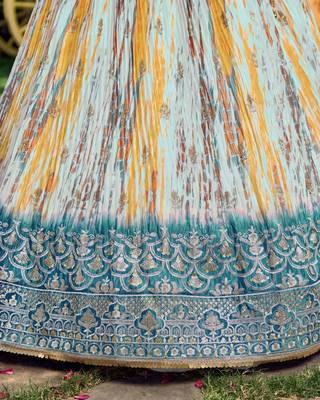 TURQUOISE & MULTICOLOR ZARI & SEQUINS EMBROIDERED WITH DIGITAL PRINT CHINON FABRIC PARTY WEAR SEMI STITCHED CHOLI 9