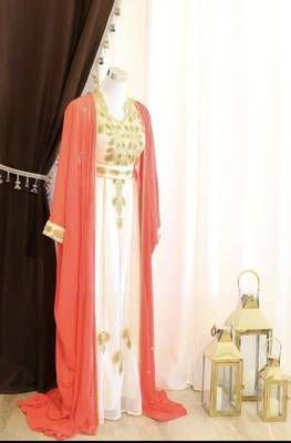 Orange & White Handcrafted Zari work Stitched Dress Georgette Kaftan Party Wear Wedding Dresses 1