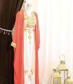 Orange & White Handcrafted Zari work Stitched Dress Georgette Kaftan Party Wear Wedding Dresses