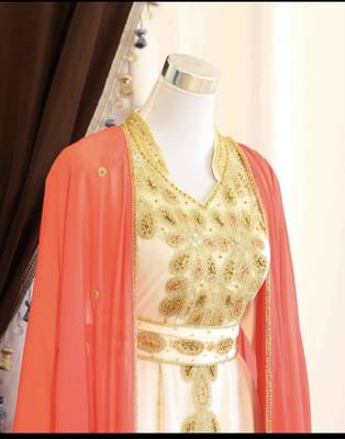 Orange & White Handcrafted Zari work Stitched Dress Georgette Kaftan Party Wear Wedding Dresses 2