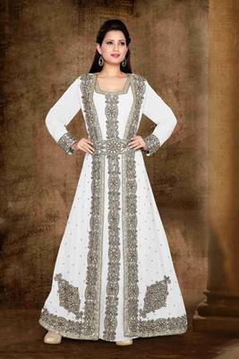 Off-White color Full Sleeves Handmade Moroccan Kaftan with hijab 1