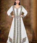 Off-White color luxurious Full Sleeves Handmade Moroccan Kaftan with hijab