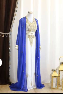 Royal-Blue & White Handcrafted Zari work Stitched Dress Georgette Kaftan Party Wear Wedding Dresses 1