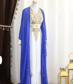 Royal-Blue & White Handcrafted Zari work Stitched Dress Georgette Kaftan Party Wear Wedding Dresses