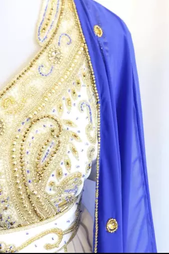 Royal-Blue & White Handcrafted Zari work Stitched Dress Georgette Kaftan Party Wear Wedding Dresses