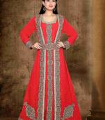Red color luxurious Full Sleeves Handmade Moroccan Kaftan with hijab