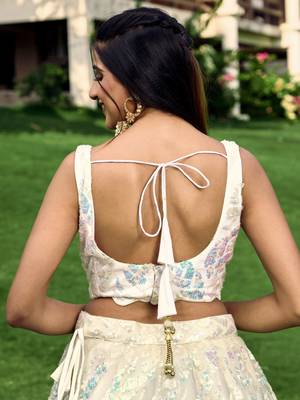 WHITE THREAD & SEQUINS EMBROIDERED WITH NET FABRIC DESIGNER WEDDING PARTY WEAR FESTIVAL SEMI STITCHED LEHENGA CHOLI 9