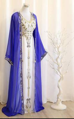 Royal-Blue & White Handcrafted Zari work Stitched Dress Georgette Kaftan Party Wear Wedding Dresses 1