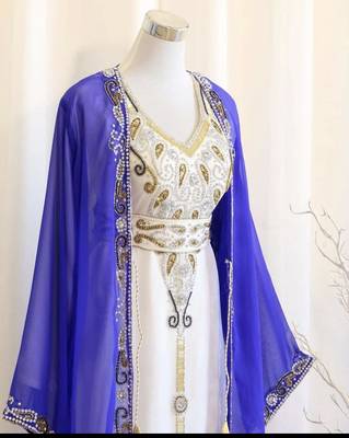 Royal-Blue & White Handcrafted Zari work Stitched Dress Georgette Kaftan Party Wear Wedding Dresses 2