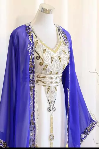 Royal-Blue & White Handcrafted Zari work Stitched Dress Georgette Kaftan Party Wear Wedding Dresses