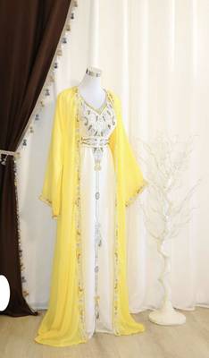 Gold & White Handcrafted Zari work Stitched Dress Georgette Kaftan Party Wear Wedding Dresses 1