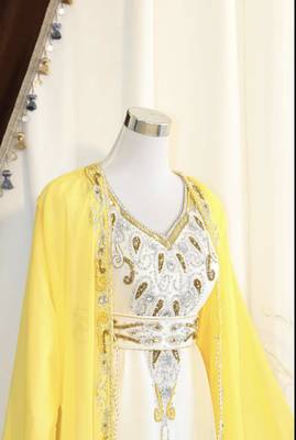 Gold & White Handcrafted Zari work Stitched Dress Georgette Kaftan Party Wear Wedding Dresses 2