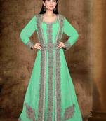 Sea-Green color luxurious Full Sleeves Handmade Moroccan Kaftan with hijab