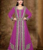 Wine color luxurious full sleeves Handmade Moroccan Kaftan with hajab