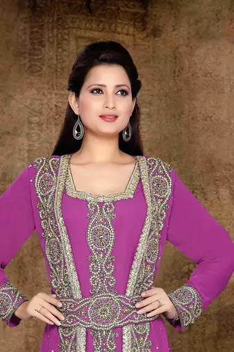 Wine color full sleeves Handmade Moroccan Kaftan with hajab