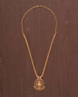 Golden short Laxmi necklace with pink and green stones one gram gold 2