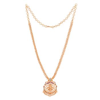 Golden short Laxmi necklace with pink and green stones one gram gold 3