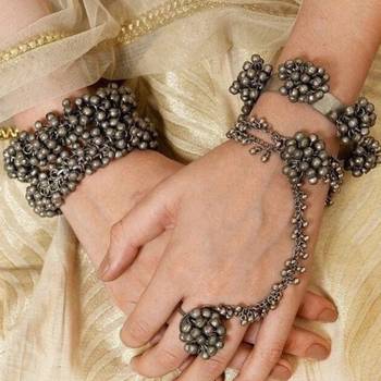 Silver plated hand harness pair with a bangle oxidized traditional bracelet with adjustable ring 3
