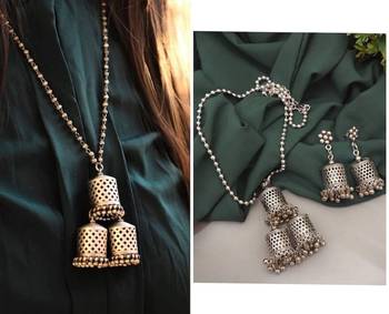 Silver plated ghungroo chain necklace set oxidized jewelry set german silver indian necklace set for women 1