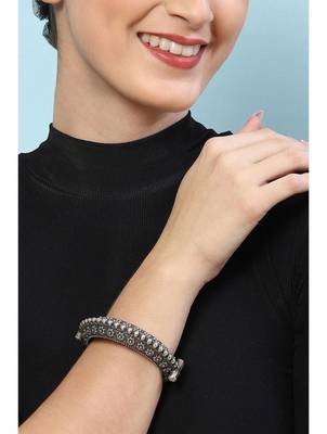 Indian silver plated bangles german silver luxury kada oxidized hand bracelet tribal jewelry 2