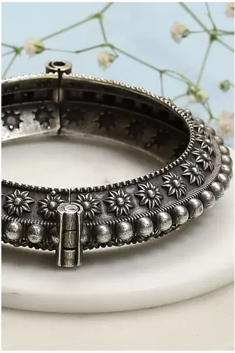 Indian silver plated bangles german silver luxury kada oxidized hand bracelet tribal jewelry