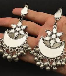 Ethnic indian mirror earrings silver plated black polish glass earrings german silver look alike jewelry