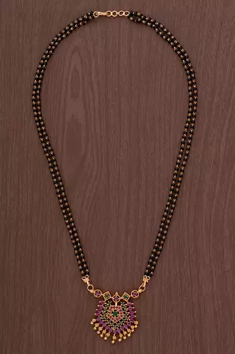 Black beads SHORT mangalsutra with ruby pendant one gram gold