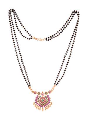 Black beads SHORT mangalsutra with ruby pendant one gram gold 3