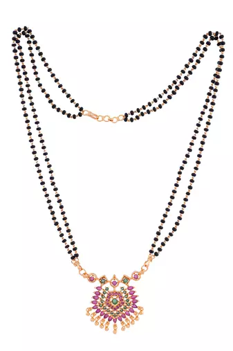 Black beads SHORT mangalsutra with ruby pendant one gram gold