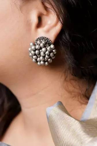 Oxidized silver plated bauble earrings ghungroo jhumkas handmade small jhumka jhumki earrings