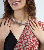 Boho indian jewelry style: indian silver choker necklace set with statement bib necklace