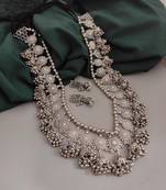 Handmade silver plated indian long ghungroo jhumka necklace set for women