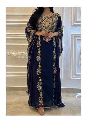Navy Blue Georgette Aari Work Wedding Kaftan 1