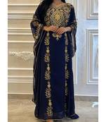 Navy Blue Georgette Aari Work Wedding Kaftan