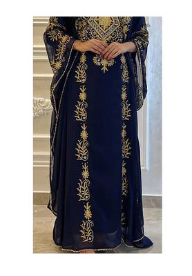 Navy Blue Georgette Aari Work Wedding Kaftan 2