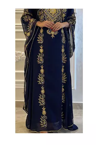 Navy Blue Georgette Aari Work Wedding Kaftan