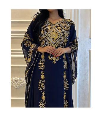 Navy Blue Georgette Aari Work Wedding Kaftan 3