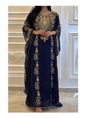 Navy Blue Georgette Aari Work Wedding Kaftan 4