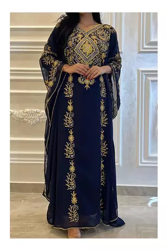 Navy Blue Georgette Aari Work Wedding Kaftan