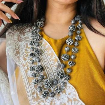 Beautiful hand crafted silver oxidized long multilayer statement necklace 2