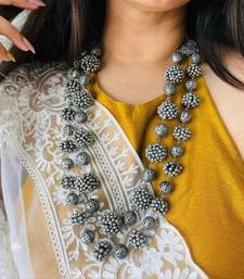 Beautiful hand crafted silver oxidized long multilayer statement necklace