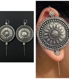 Trendy oxidized silver plated handmade designed pin bugadi indian german silver antique style pin bugadi earrings