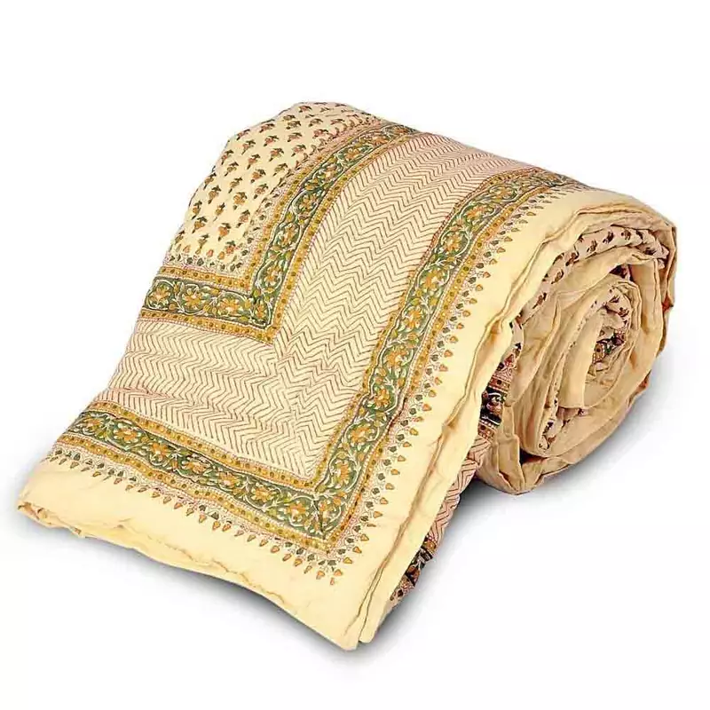 Sanganeri Style Print Pure Cotton Single Bed Razai Diwali Special Gift 321