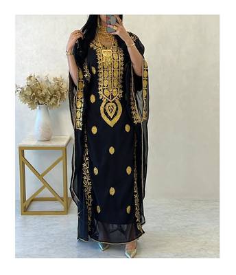 Black Handcrafted Embroidered Stone work Stitched Dress Georgette Kaftan Party Wear Wedding Dresses 1