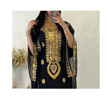 Black Handcrafted Embroidered Stone work Stitched Dress Georgette Kaftan Party Wear Wedding Dresses 2