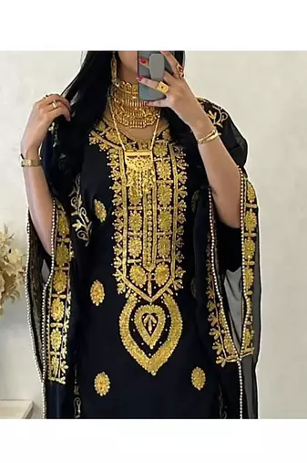 Black Handcrafted Embroidered Stone work Stitched Dress Georgette Kaftan Party Wear Wedding Dresses